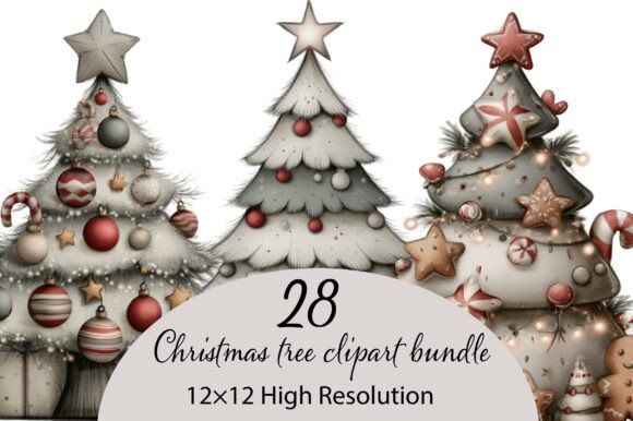Download Whimsical Christmas Tree Clipart Bundle - Christmas tree clipart Collection