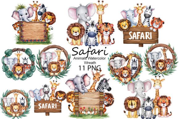 Download Safari Animals Watercolor Wreath - Watercolor wreath Collection