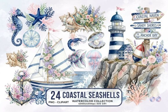 Download Coastal Seashells Watercolor Clipart PNG - Watercolor clipart png Collection