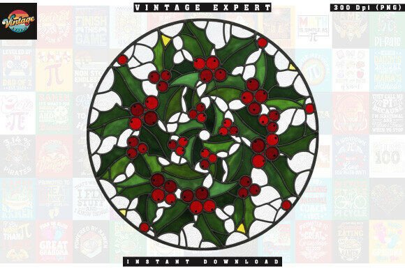 Download Round Stained Glass Holly and Berry PNG - Berry png Collection
