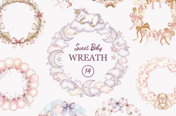 Download Baby Girl Watercolor Wreath, Baby Shower - Watercolor wreath Collection