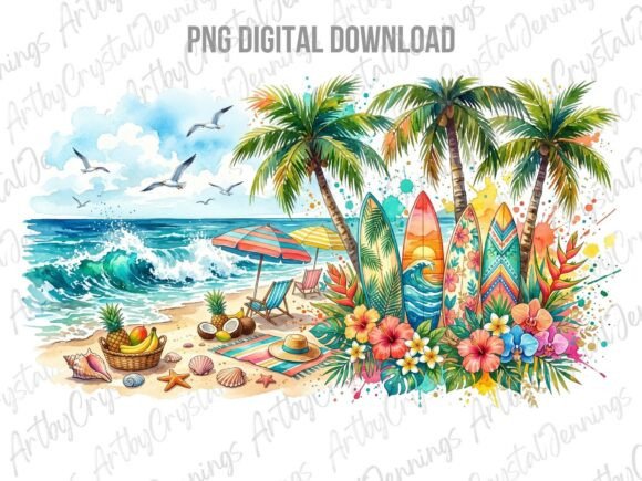 Download Summer Beach Watercolor Clipart PNG - Premium Bundle