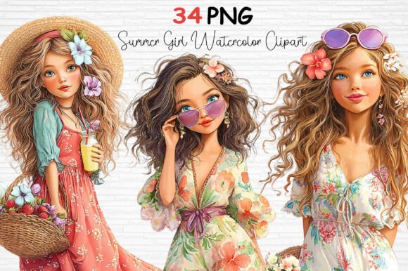 Download Summer Girl Watercolor Clipart PNG - Premium Bundle